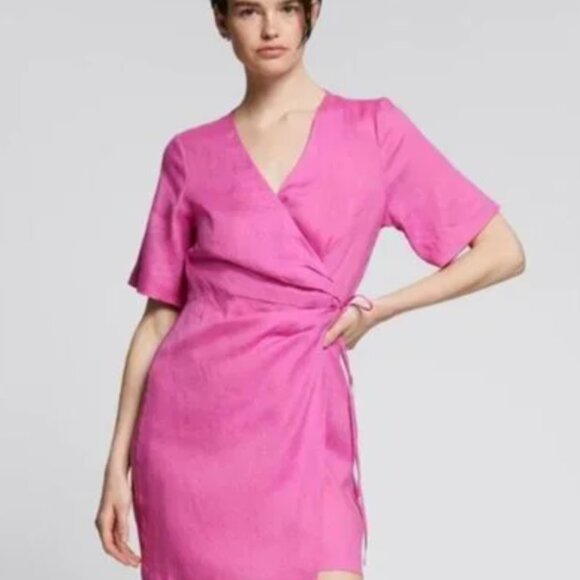 NWT & Other Stories Pink Linen Diagonal Wrap Dress (size 12) - Picture 1 of 6
